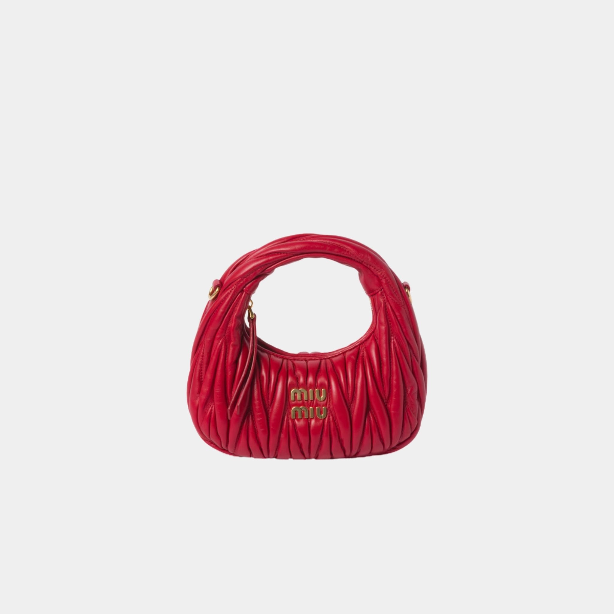 Miu Miu Wander Matelasse Nappa Leather Hobo Mini Bag, Red, Front