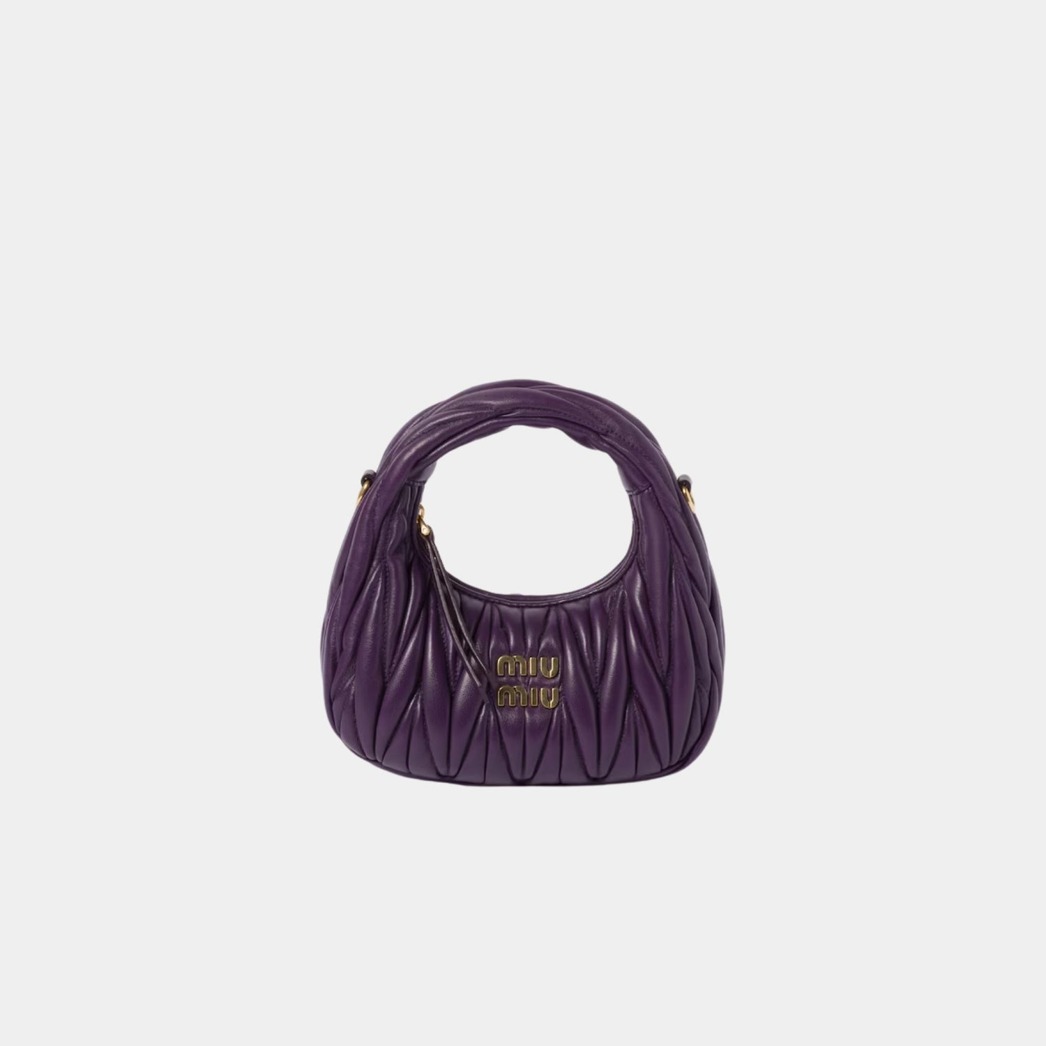 Miu Miu Wander Matelasse Nappa Leather Hobo Mini Bag, Violet, Front