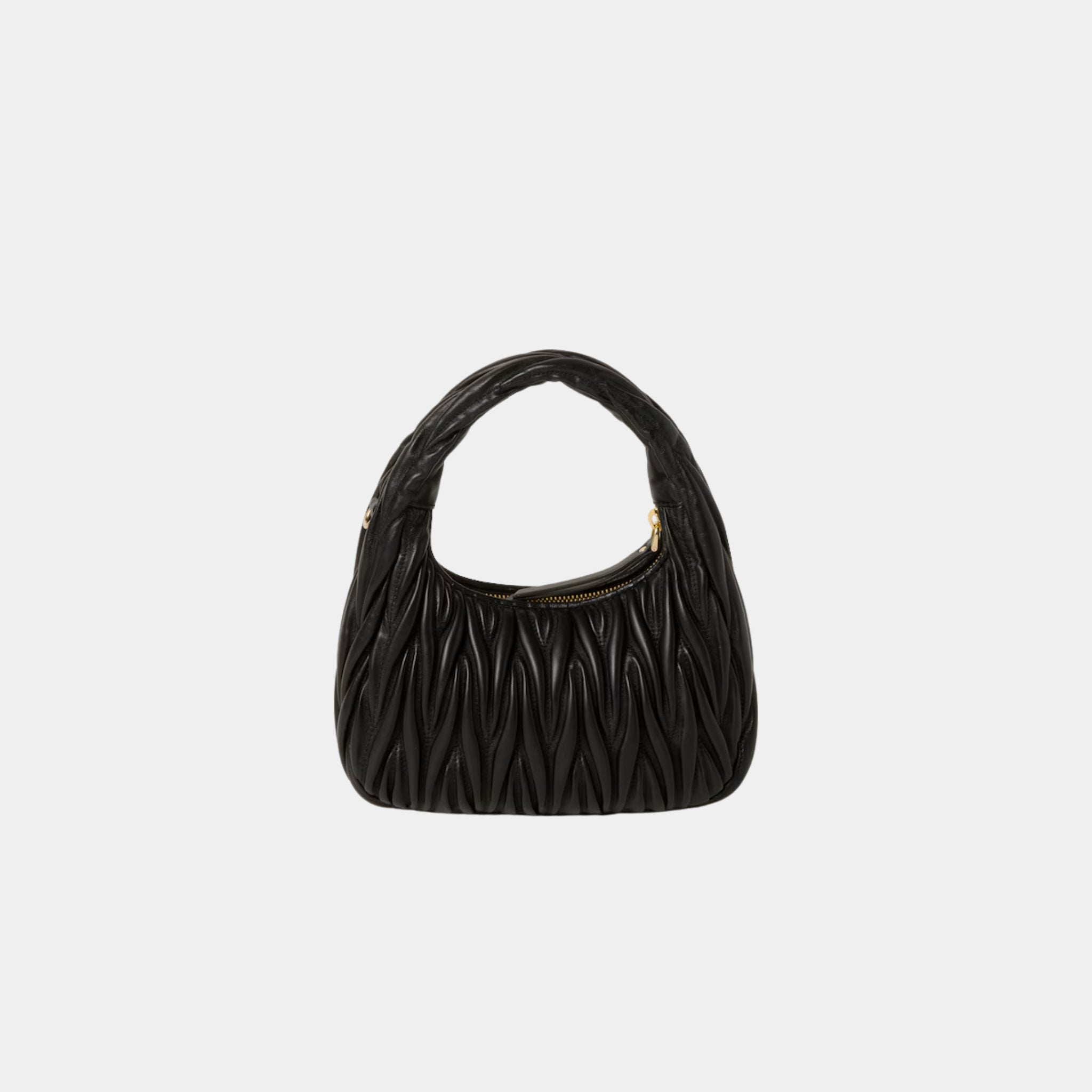 Miu Miu Wander Matelasse Nappa Leather Hobo Small Bag, Black, Back