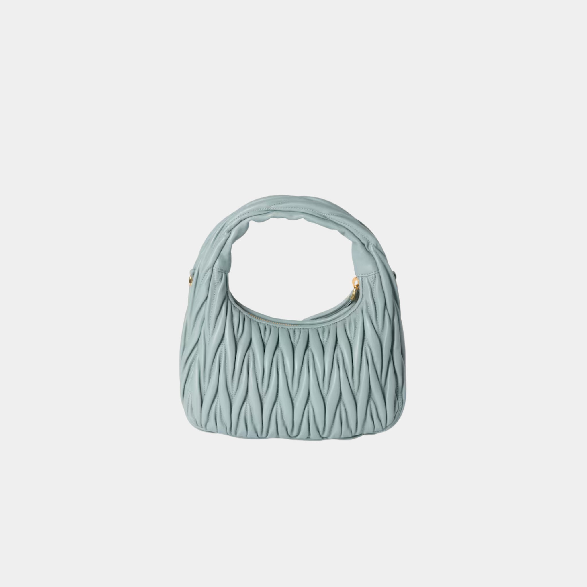 Miu Miu Wander Matelasse Nappa Leather Hobo Small Bag, Powder Blue, Back