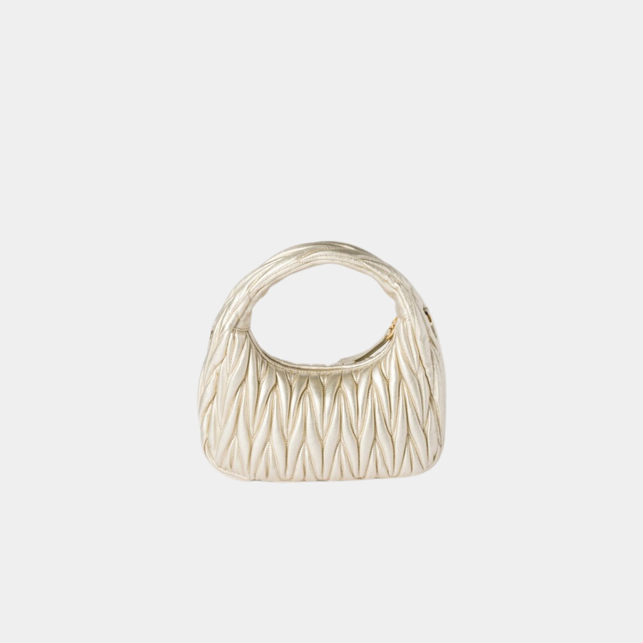 Miu Miu Wander Matelasse Nappa Leather Hobo Small Bag, Pyrite, Back