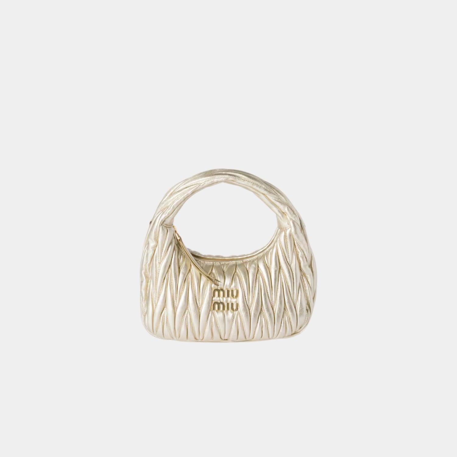 Miu Miu Wander Matelasse Nappa Leather Hobo Small Bag, Pyrite, Front
