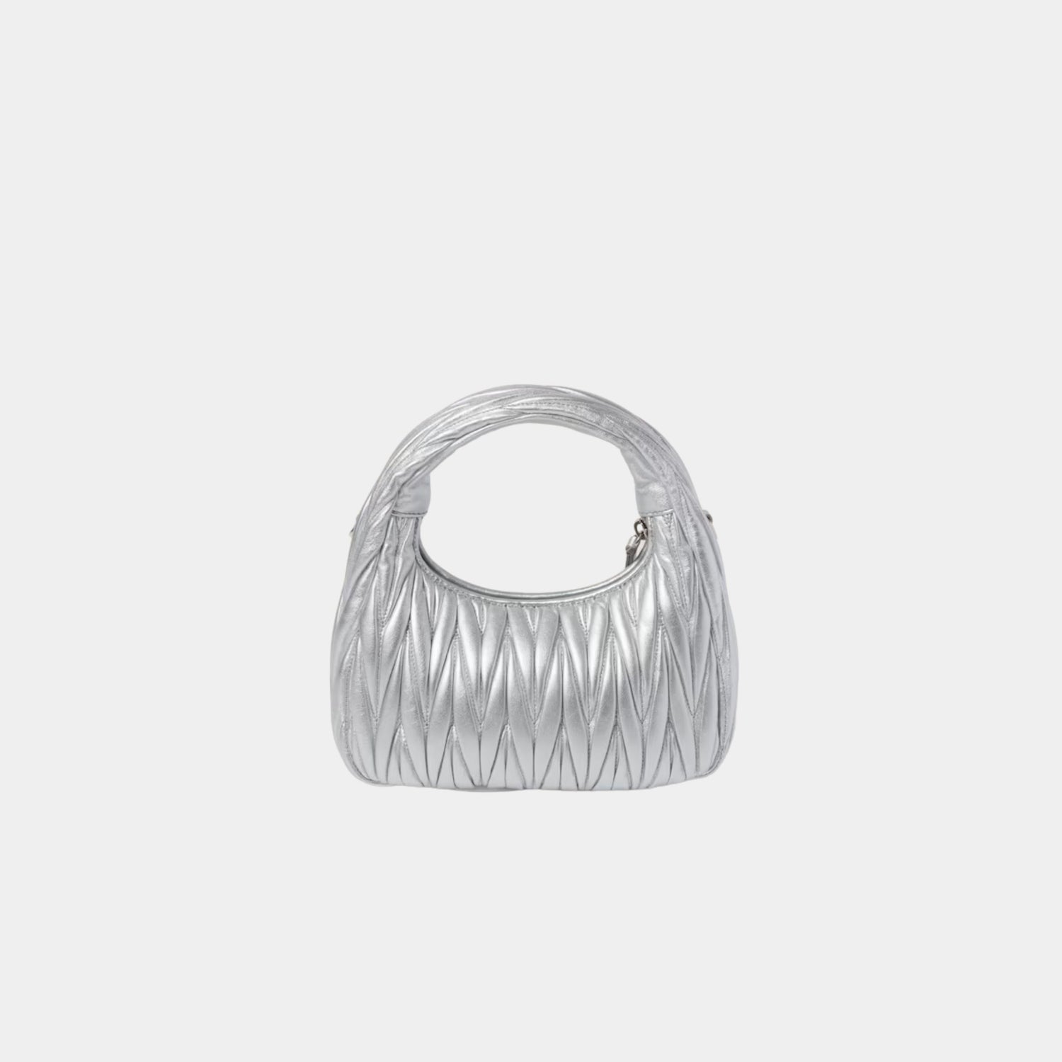 Miu Miu Wander Matelasse Nappa Leather Hobo Small Bag, Silver, Back