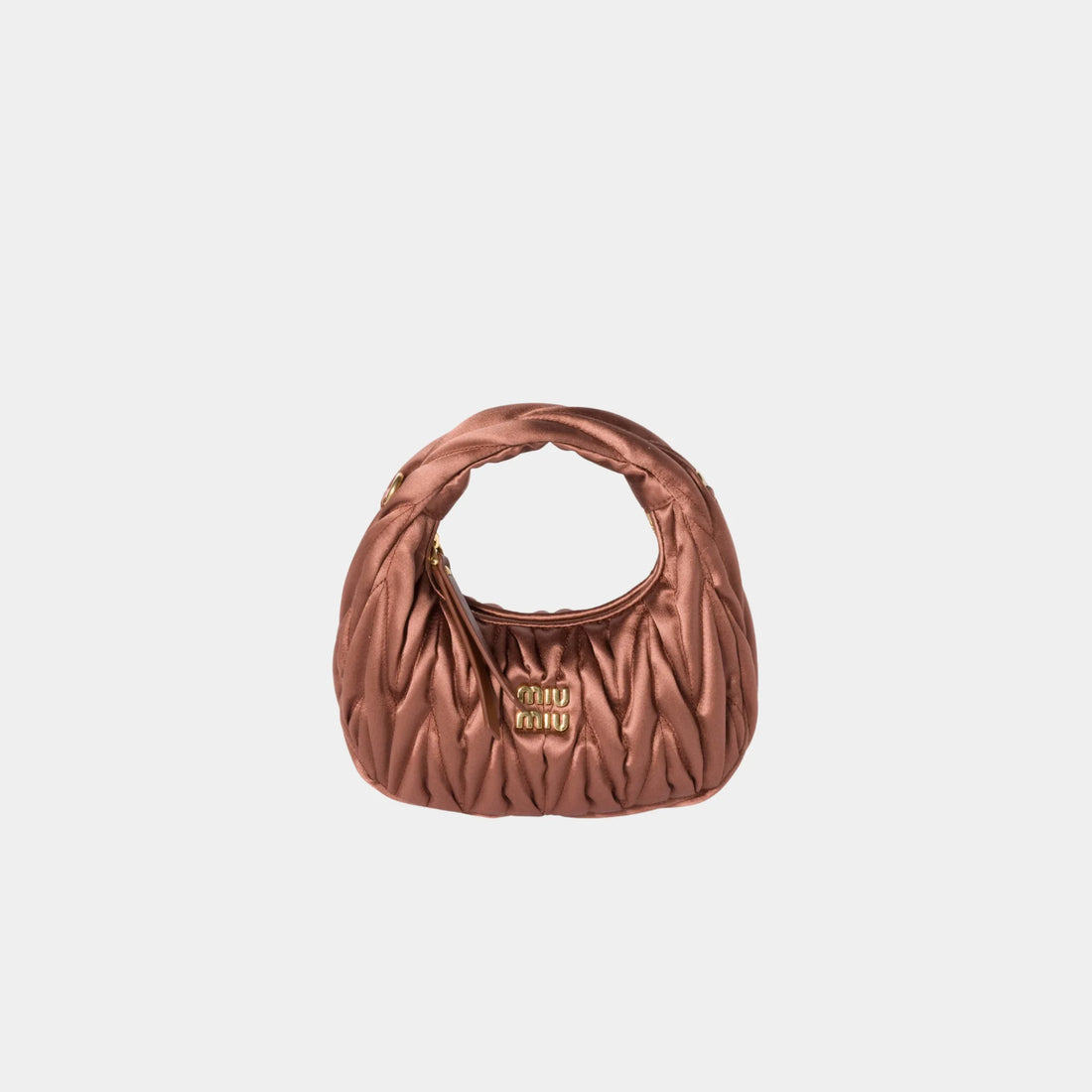 Miu Miu Wander Matelasse Satin Mini Bag, Cocoa Brown, Front