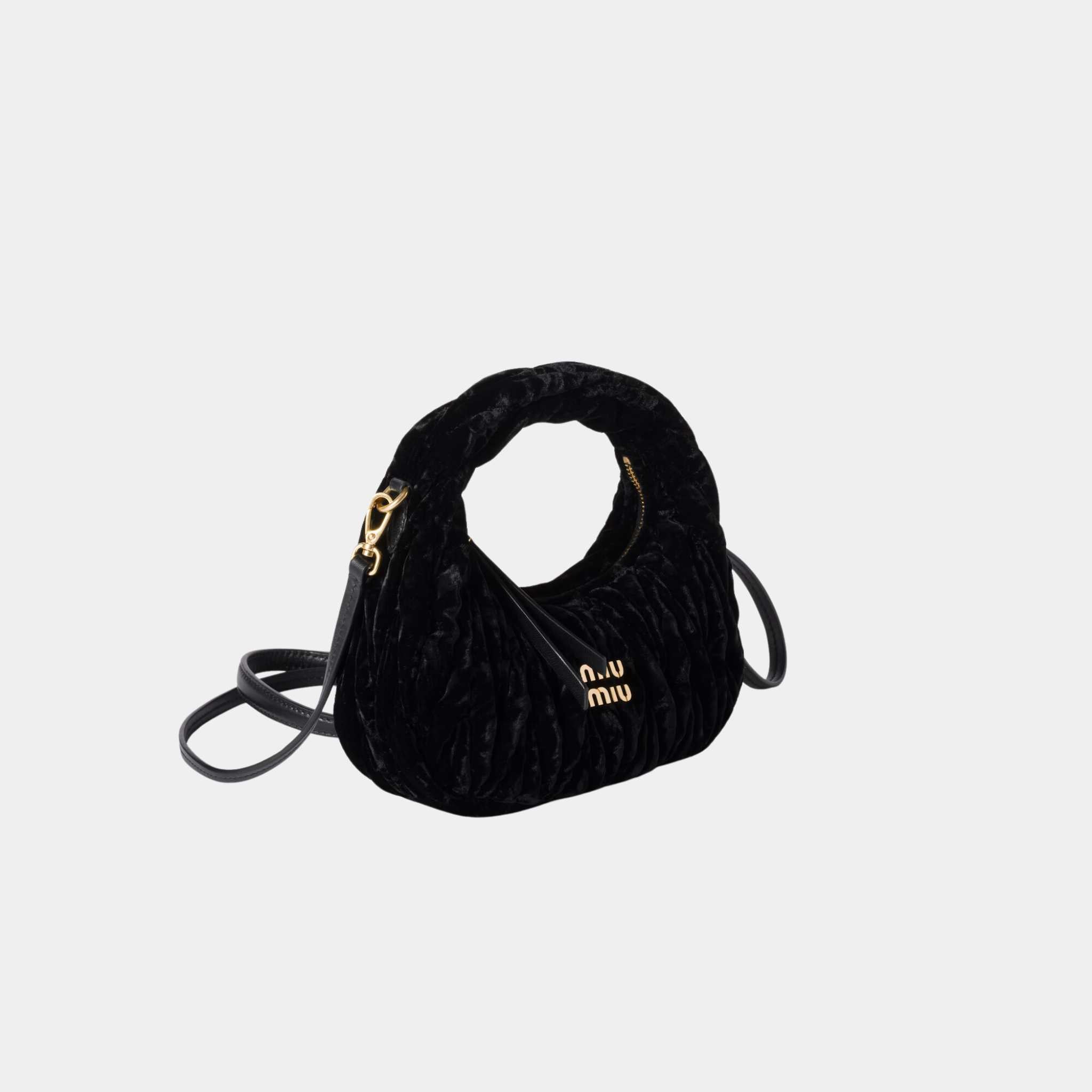 Miu Miu Wander Velvet Hobo Mini Bag, Side, Black