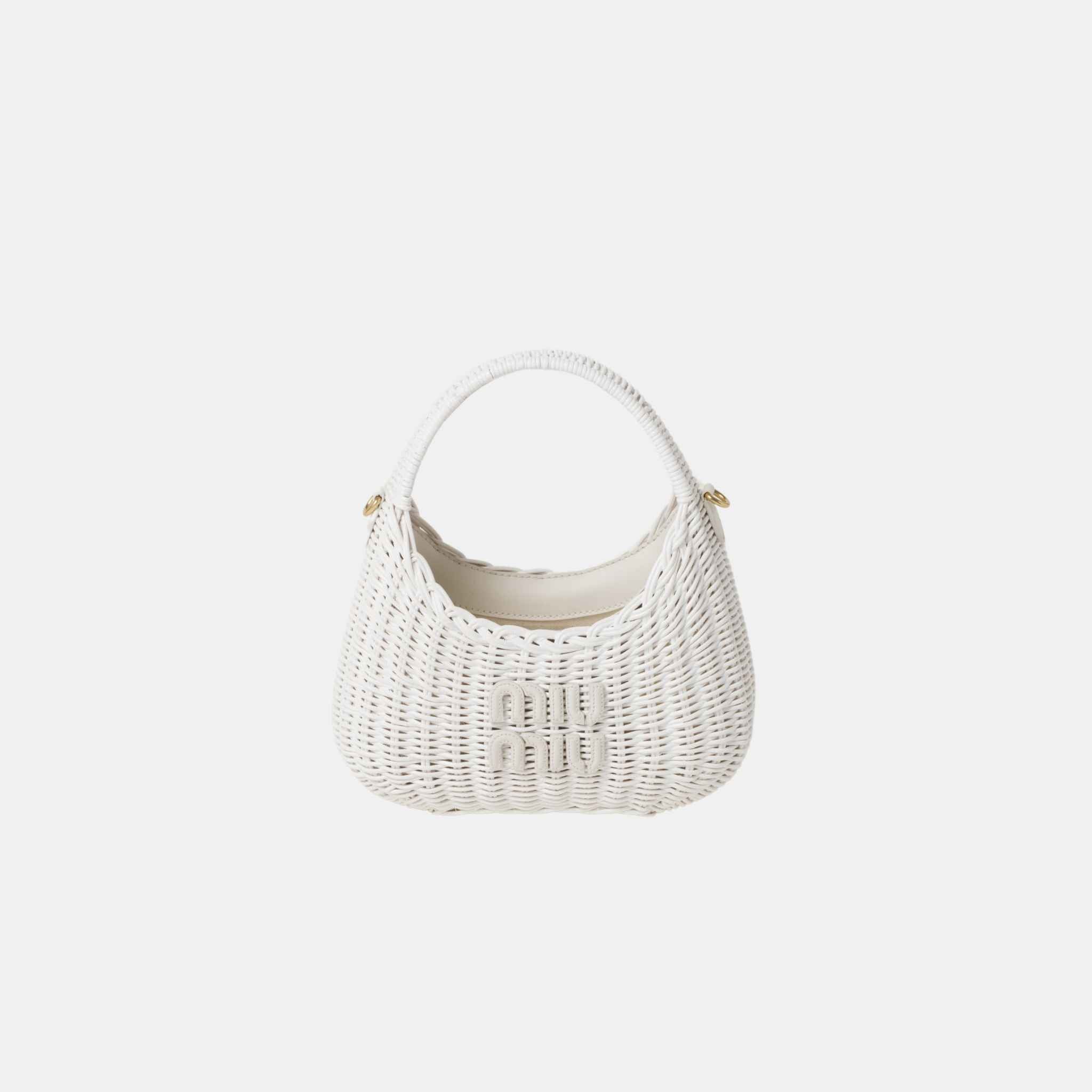 Miu Miu Wander Wicker Hobo Bag, White, Front View