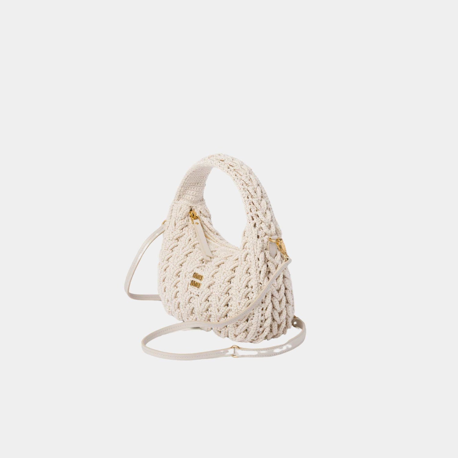 Miu Miu Wander Woven Cotton Hobo Bag, Chalk White, Side