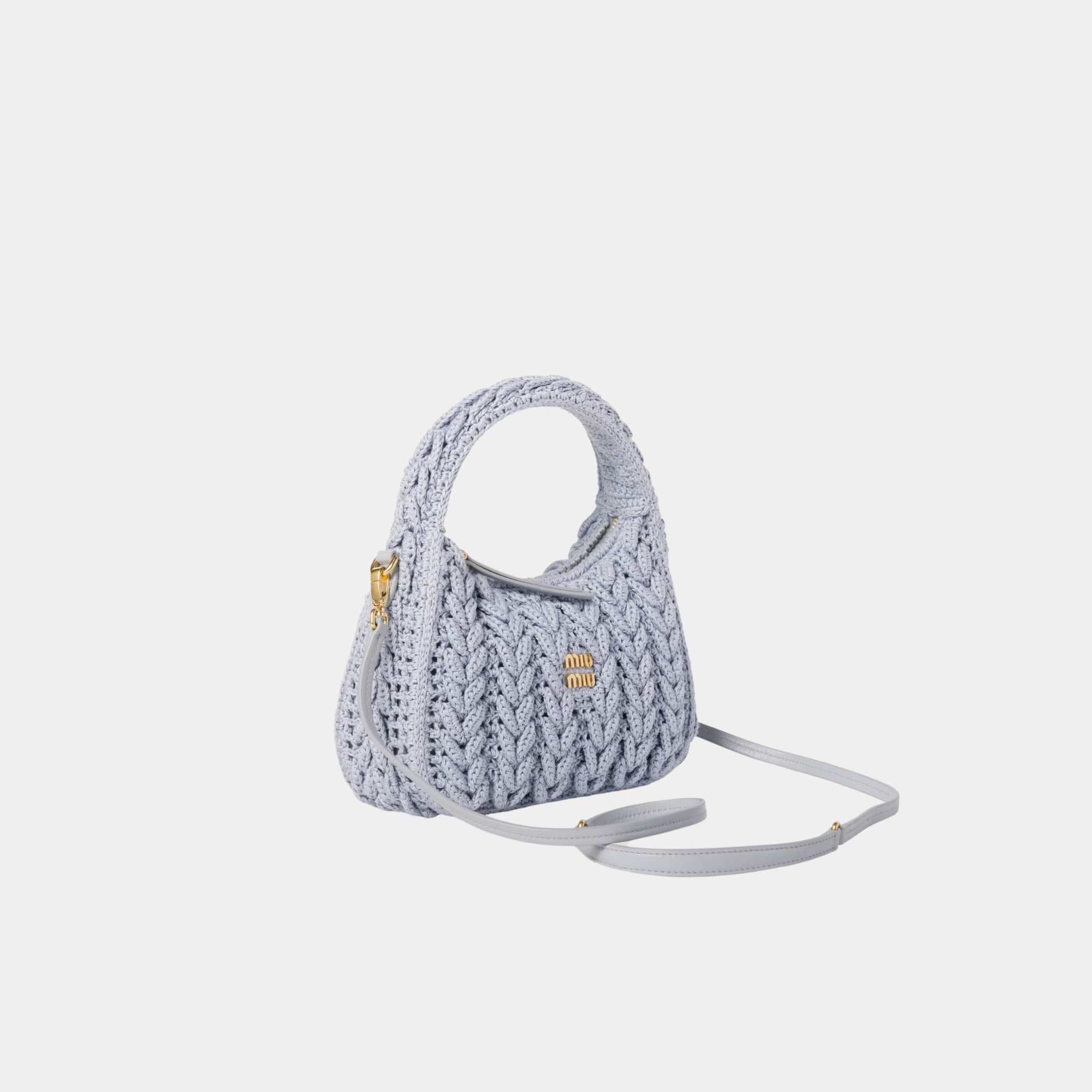 Miu Miu Wander Woven Cotton Hobo Bag, Cornflower, Side