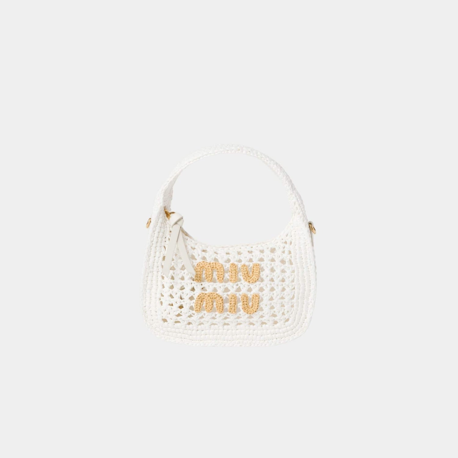 Miu Miu Wander Woven Fabric Hobo Bag, White and Beige, Front View