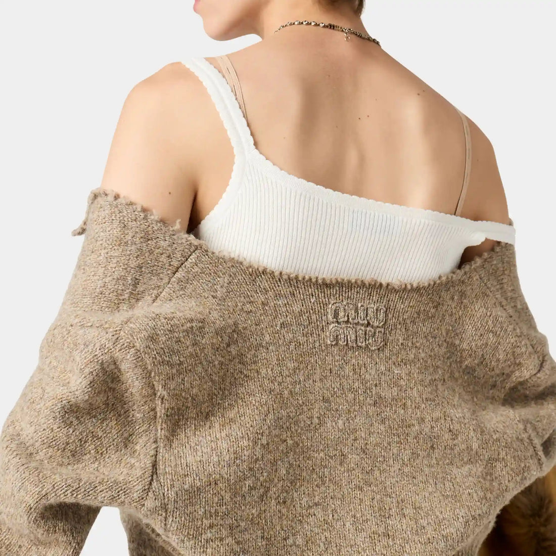 Miu Miu Wool Knit Cardigan, Cord, Logo, Back