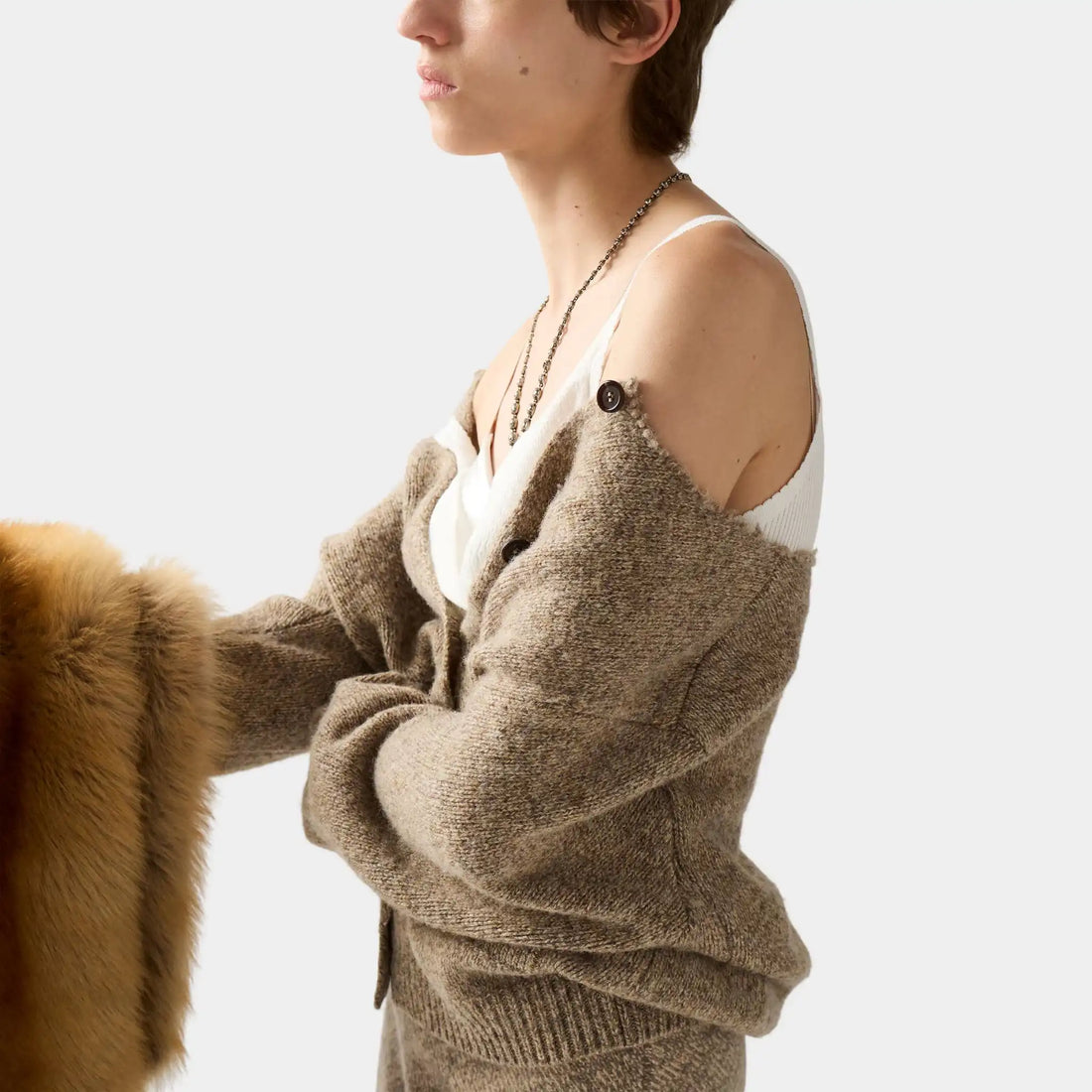 Miu Miu Wool Knit Cardigan, Cord, Model, Side