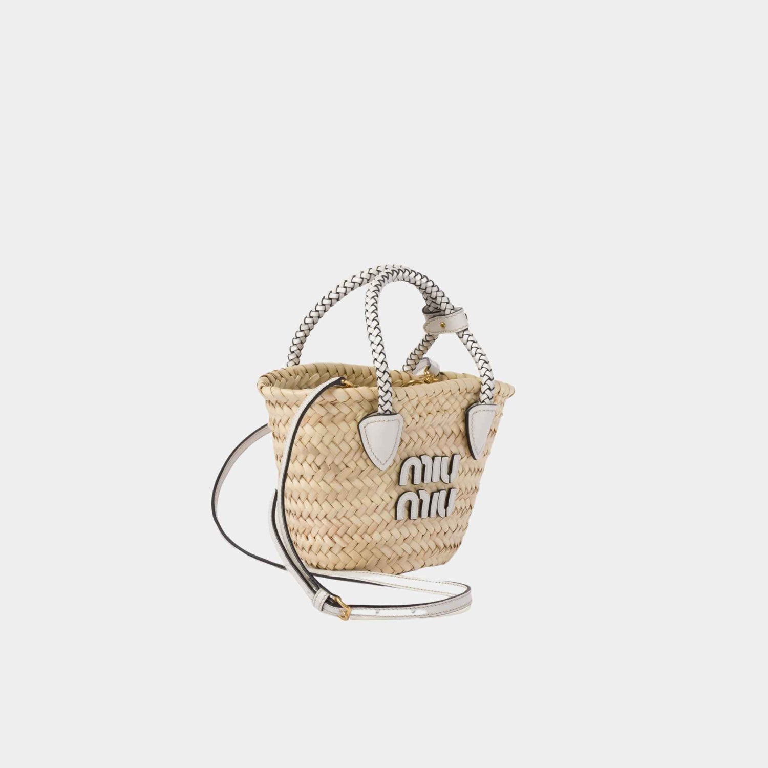 Miu Miu Woven Fabric Handbag, Tan/White, Side View