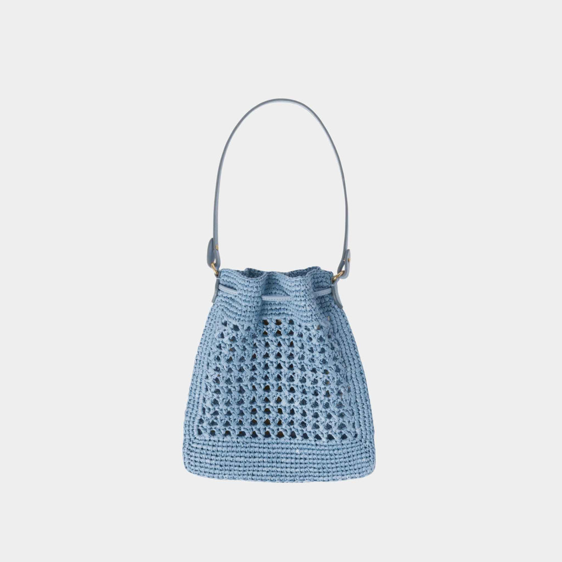 حقيبة ميني من نسيج منسوج من Miu Miu، Celeste/Cognac، منظر خلفي