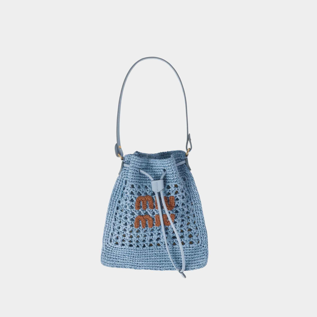 Miu Miu Woven Fabric Mini-Bag, Celeste/Cognac, Front View