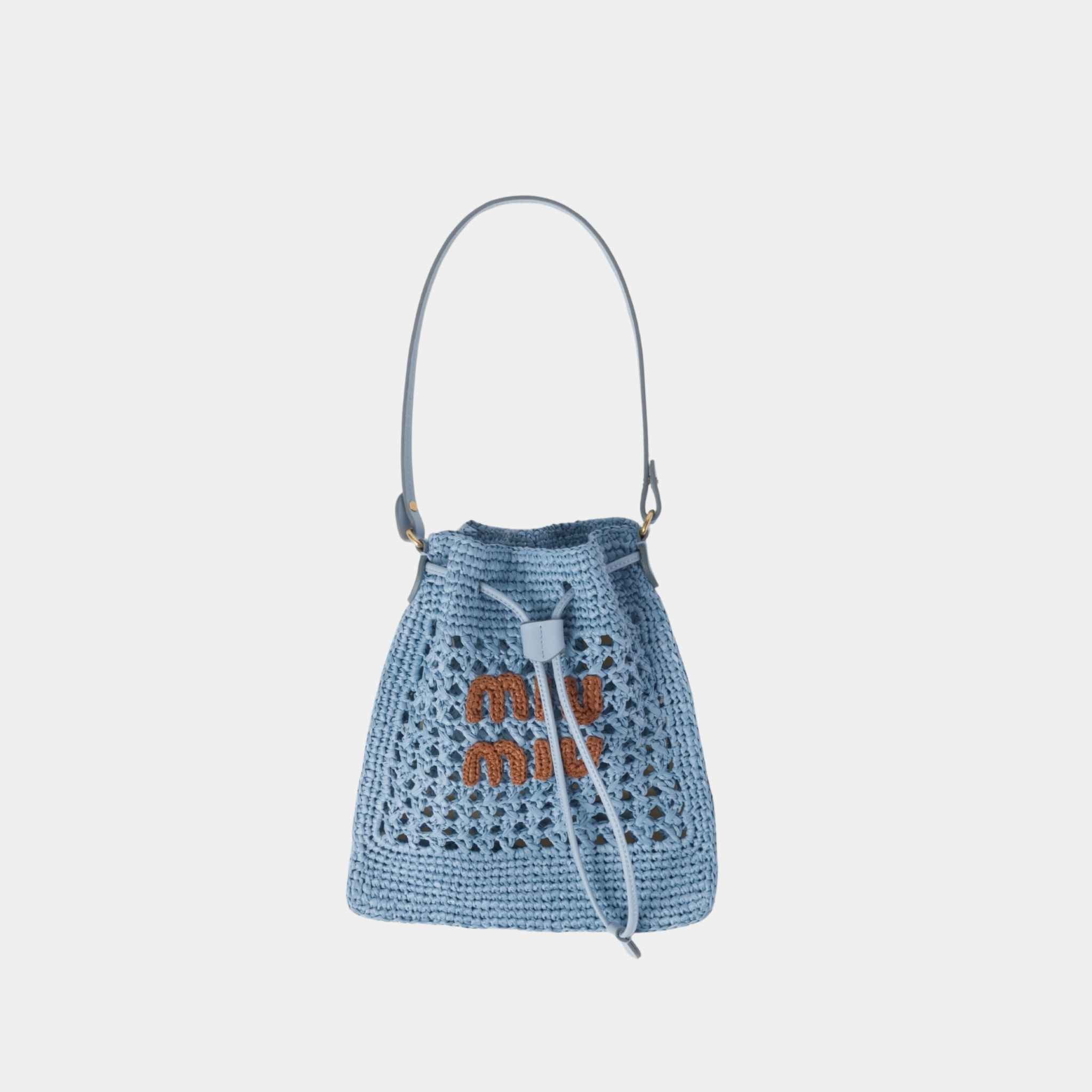 Miu Miu Woven Fabric Mini-Bag, Celeste/Cognac, Front View