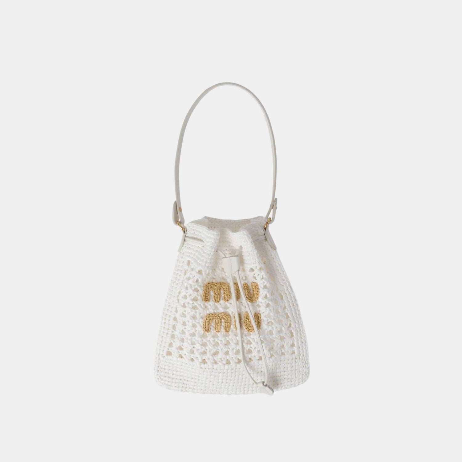 Miu Miu Woven Fabric Mini-Bag, White/Beige, Front View