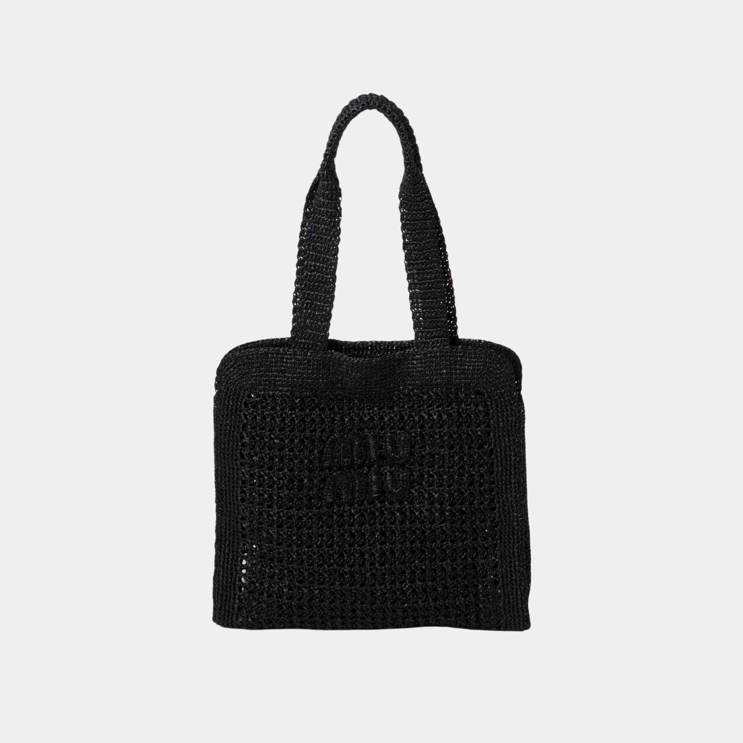 Miu Miu Woven Fabric Tote Bag, Black, Front