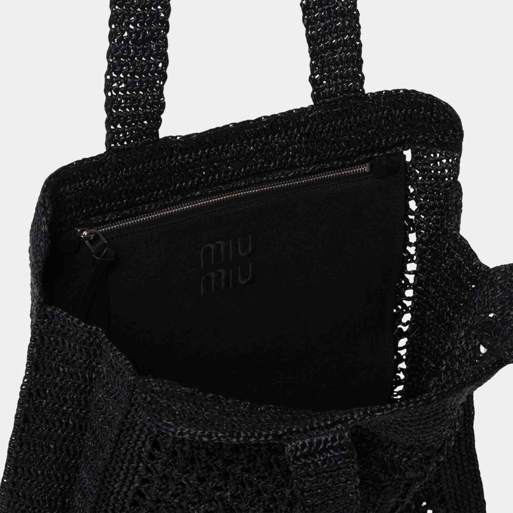 Miu Miu Woven Fabric Tote Bag, Black, Top