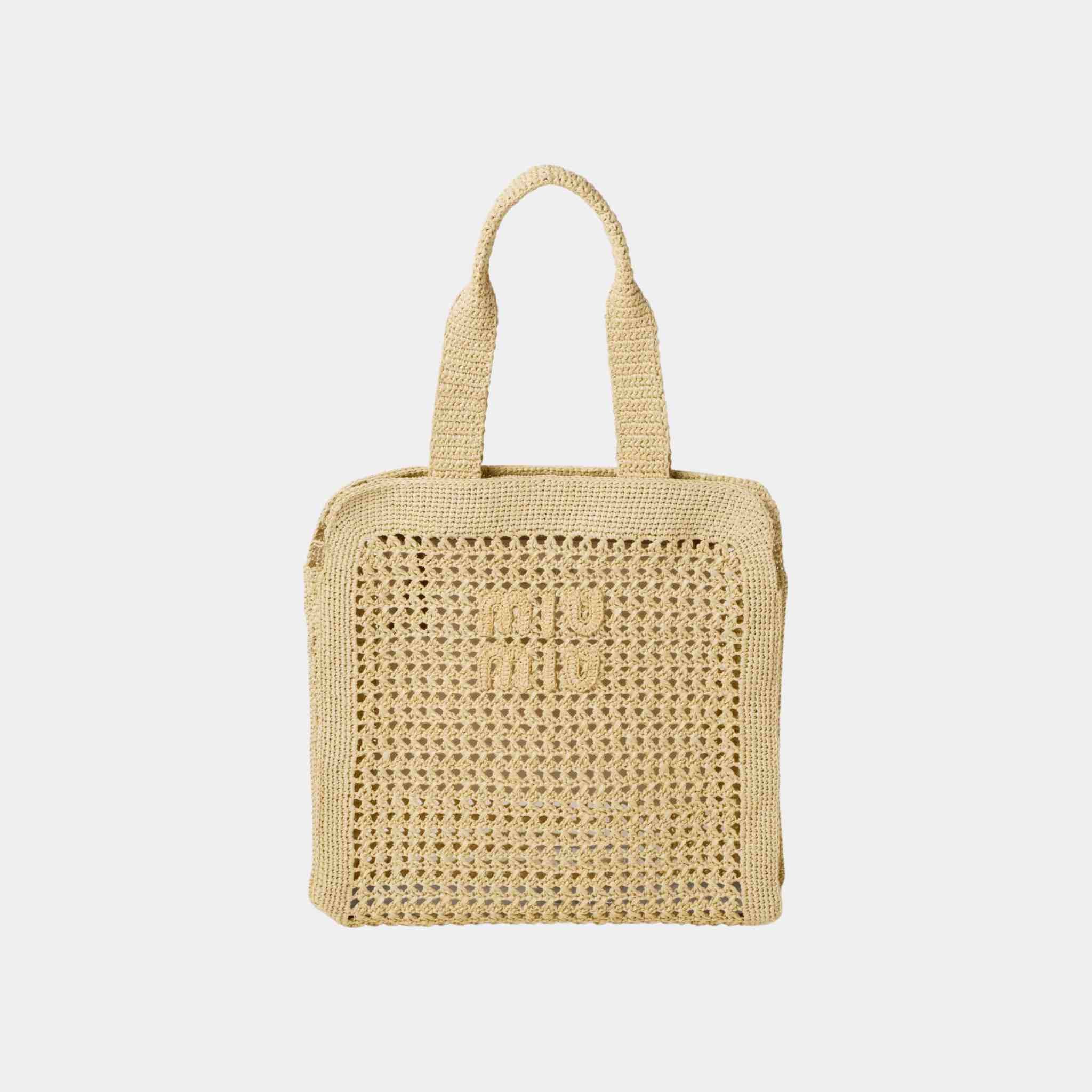 Miu Miu Woven Fabric Tote Bag, Natural, Front