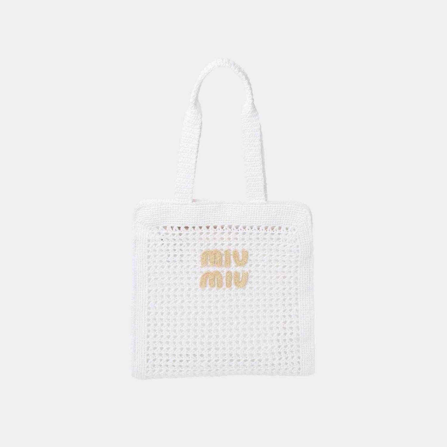 Miu Miu Woven Fabric Tote Bag, White And Beige, Front