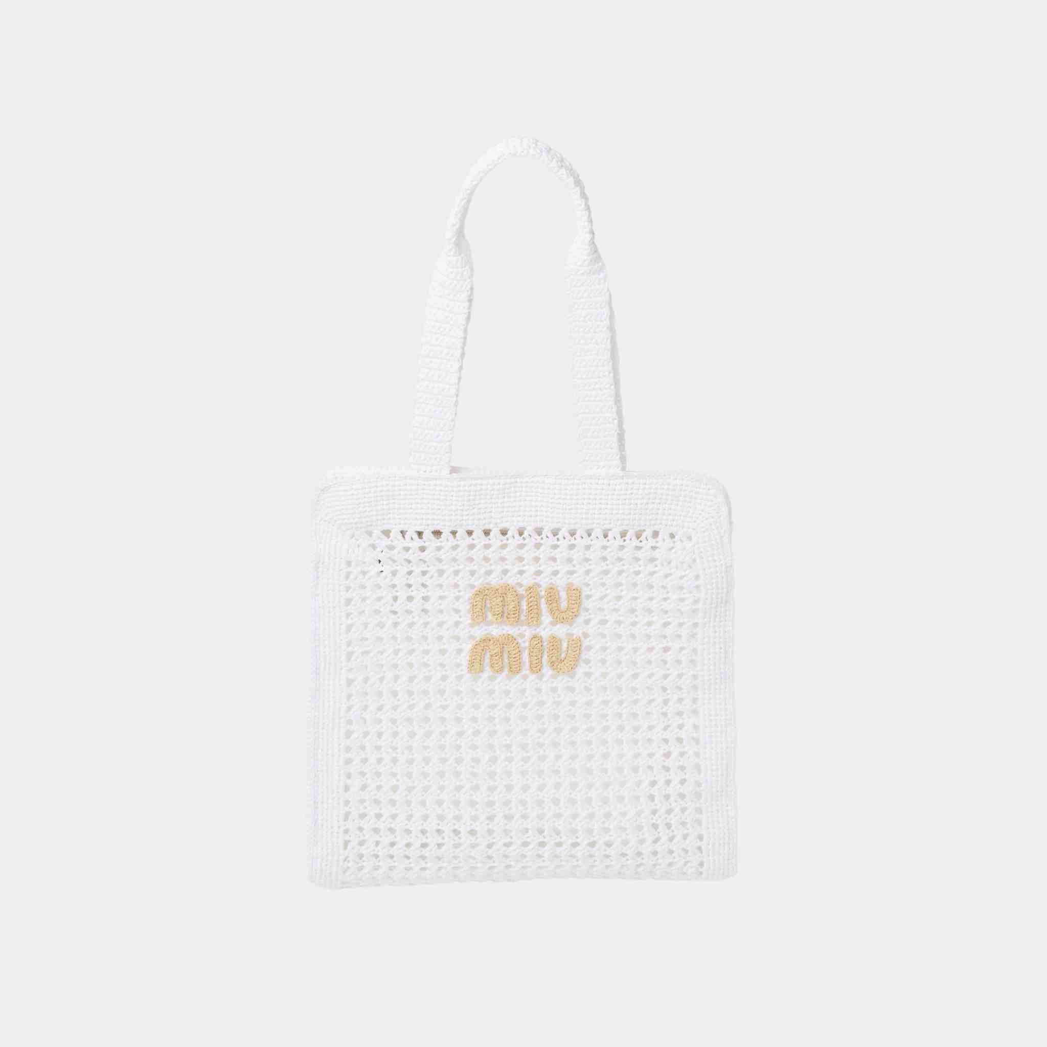 Miu Miu Woven Fabric Tote Bag, White And Beige, Front