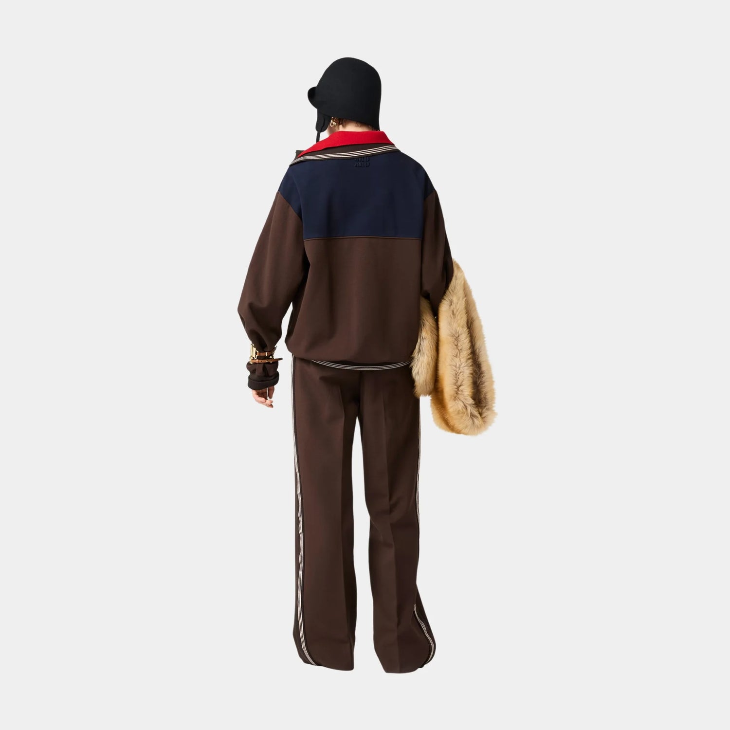 Miu Miu Zipper Sweatshirt, Cocoa Brown, Model, Back