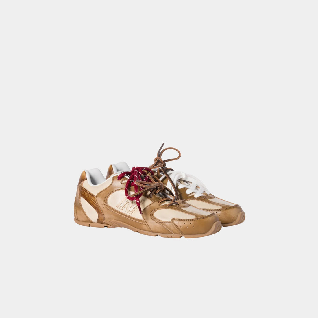New Balance X Miu Miu 530 SL Deco Calf Leather Sneakers, Cinnamon, Traventine Gray, Front