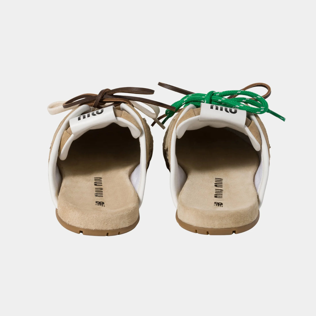 New Balance X Miu Miu 530 SL Faded Suede Mules, Ecru, Back