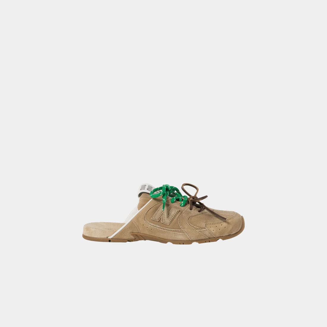 New Balance X Miu Miu 530 SL Faded Suede Mules, Ecru, Side