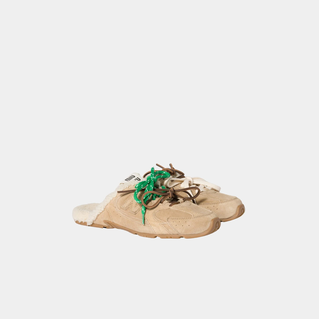 New Balance X Miu Miu 530 SL Bleached Suede Sneaker Mules, Ecru, Front