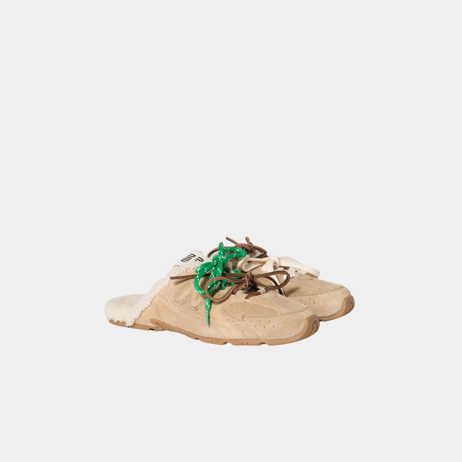 New Balance X Miu Miu 530 SL Bleached Suede Sneaker Mules, Ecru, Front