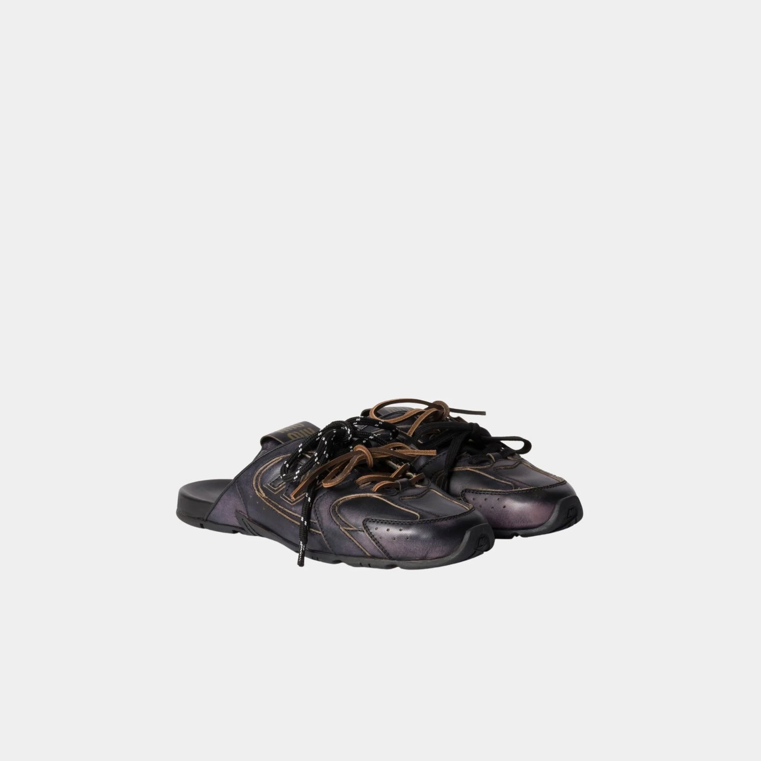 New Balance X Miu Miu 530 SL Deco Calf Leather Mules, Black, Front