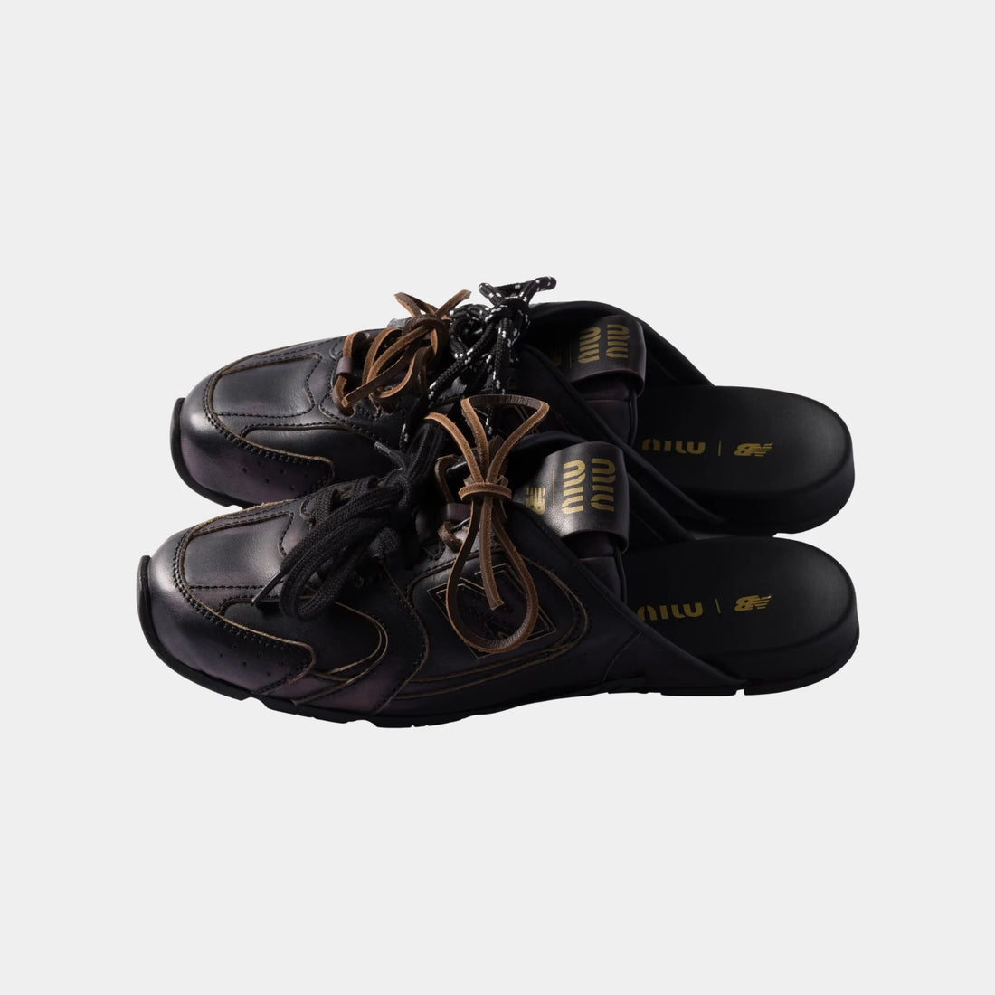 New Balance X Miu Miu 530 SL Deco Calf Leather Mules, Black, Top