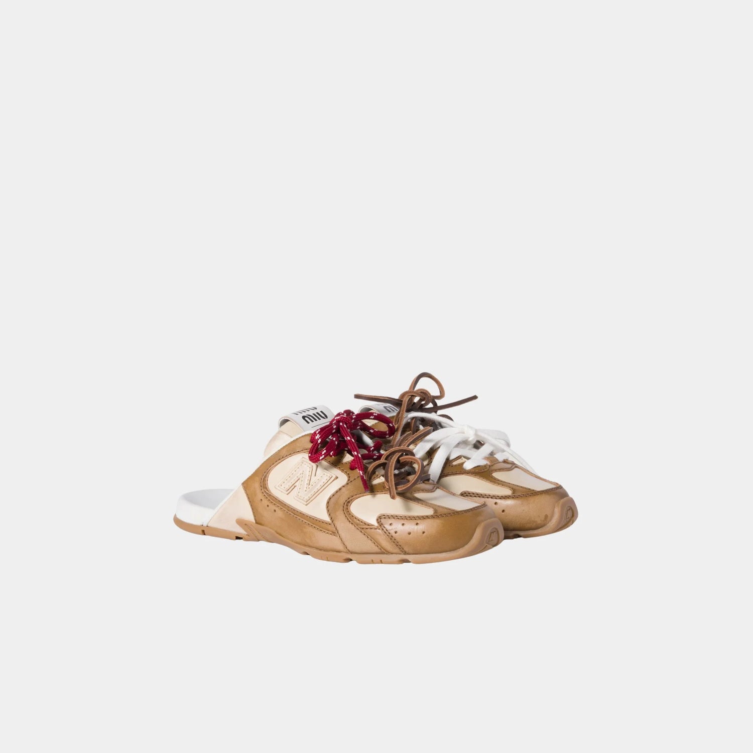 New Balance X Miu Miu 530 SL Deco Calf Leather Mules, Cinnamon, Travertine Gray, Front