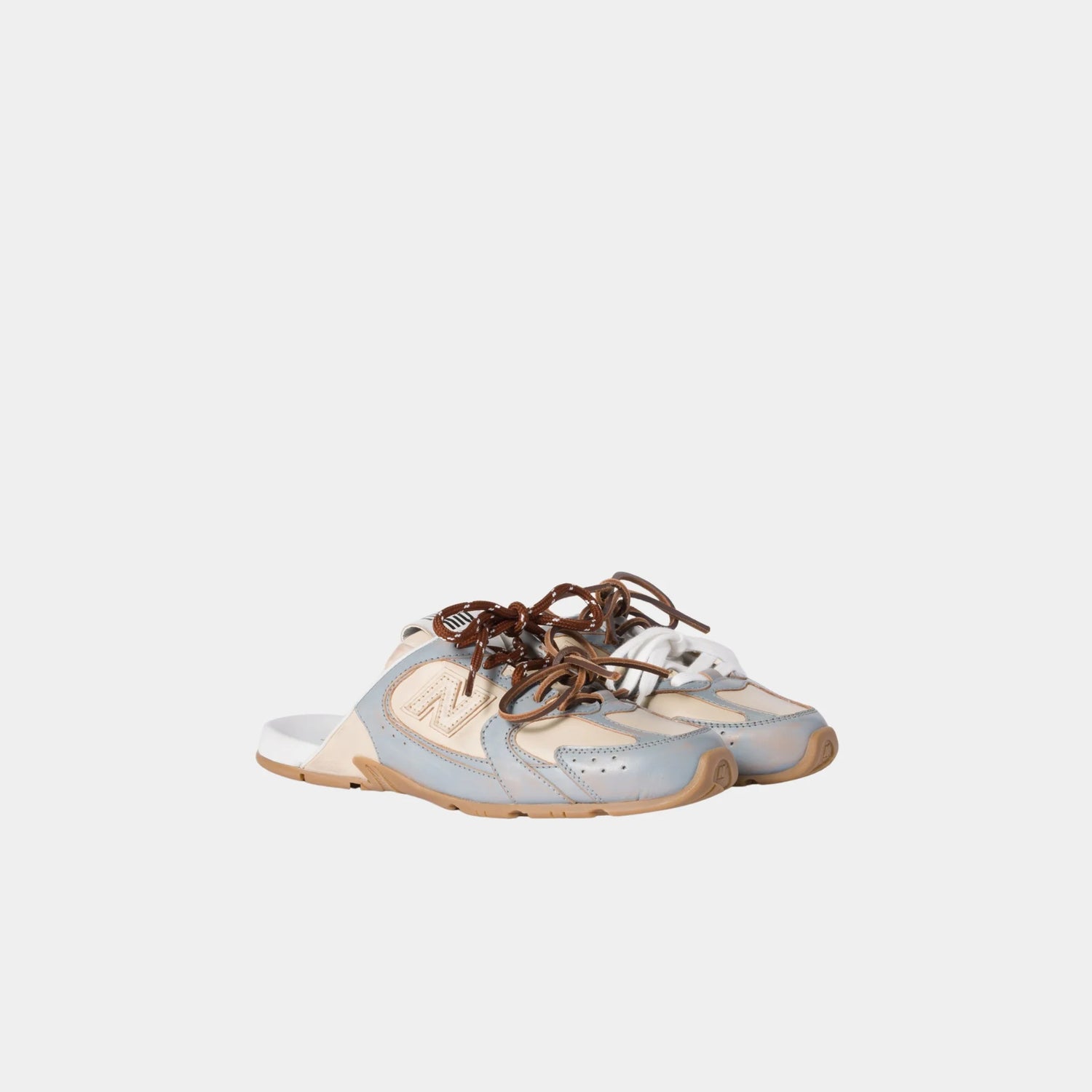 New Balance X Miu Miu 530 SL Deco Calf Leather Mules, Sky Blue, Travertine Gray, Front