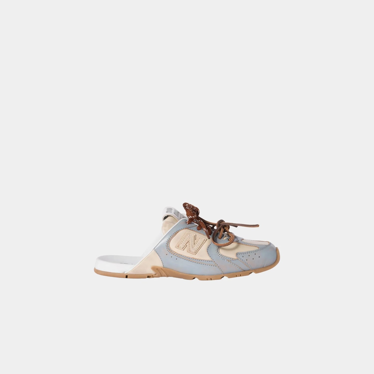 New Balance X Miu Miu 530 SL Deco Calf Leather Mules, Sky Blue, Travertine Gray, Side