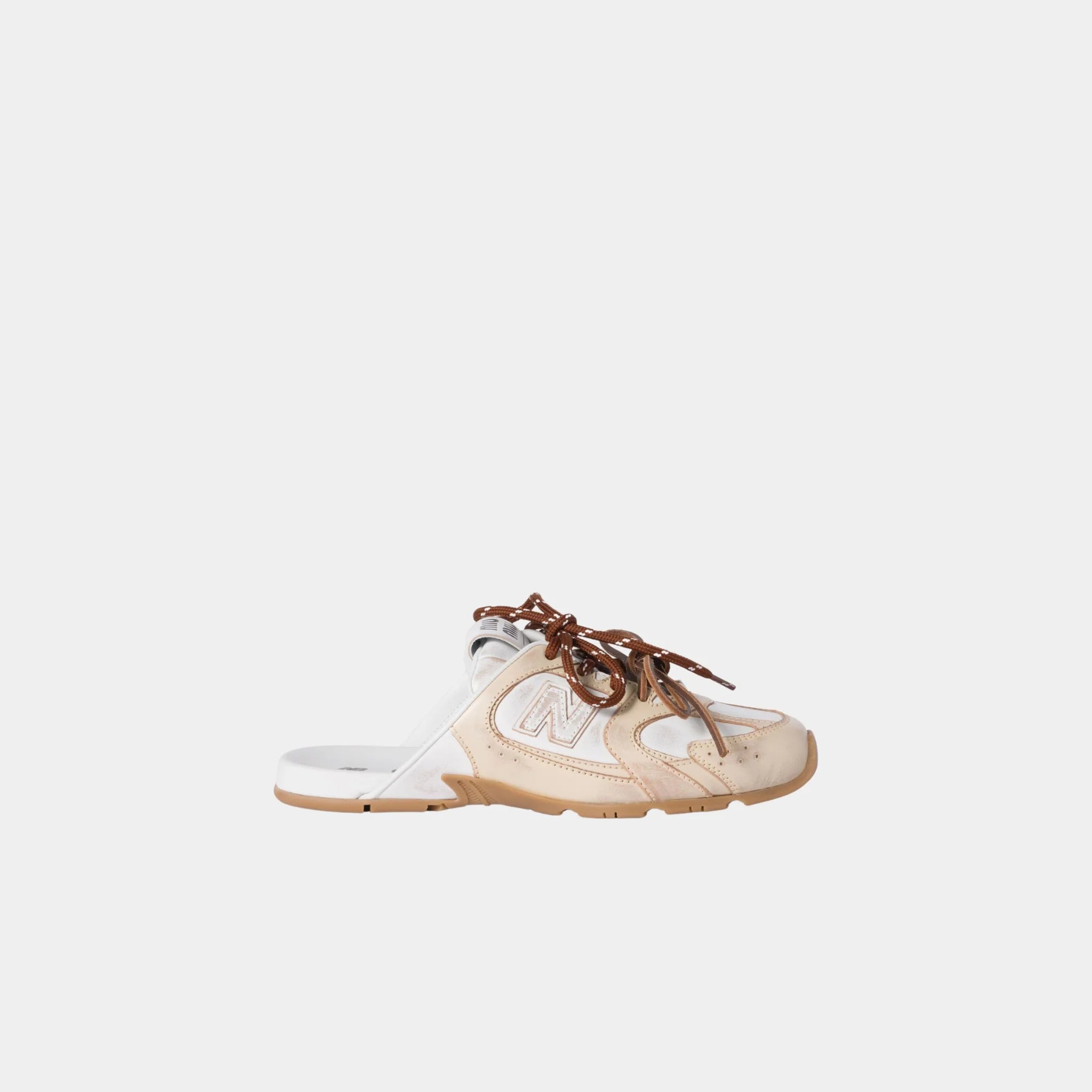 New Balance X Miu Miu 530 SL Deco Calf Leather Mules, Travertine Gray, White, Side