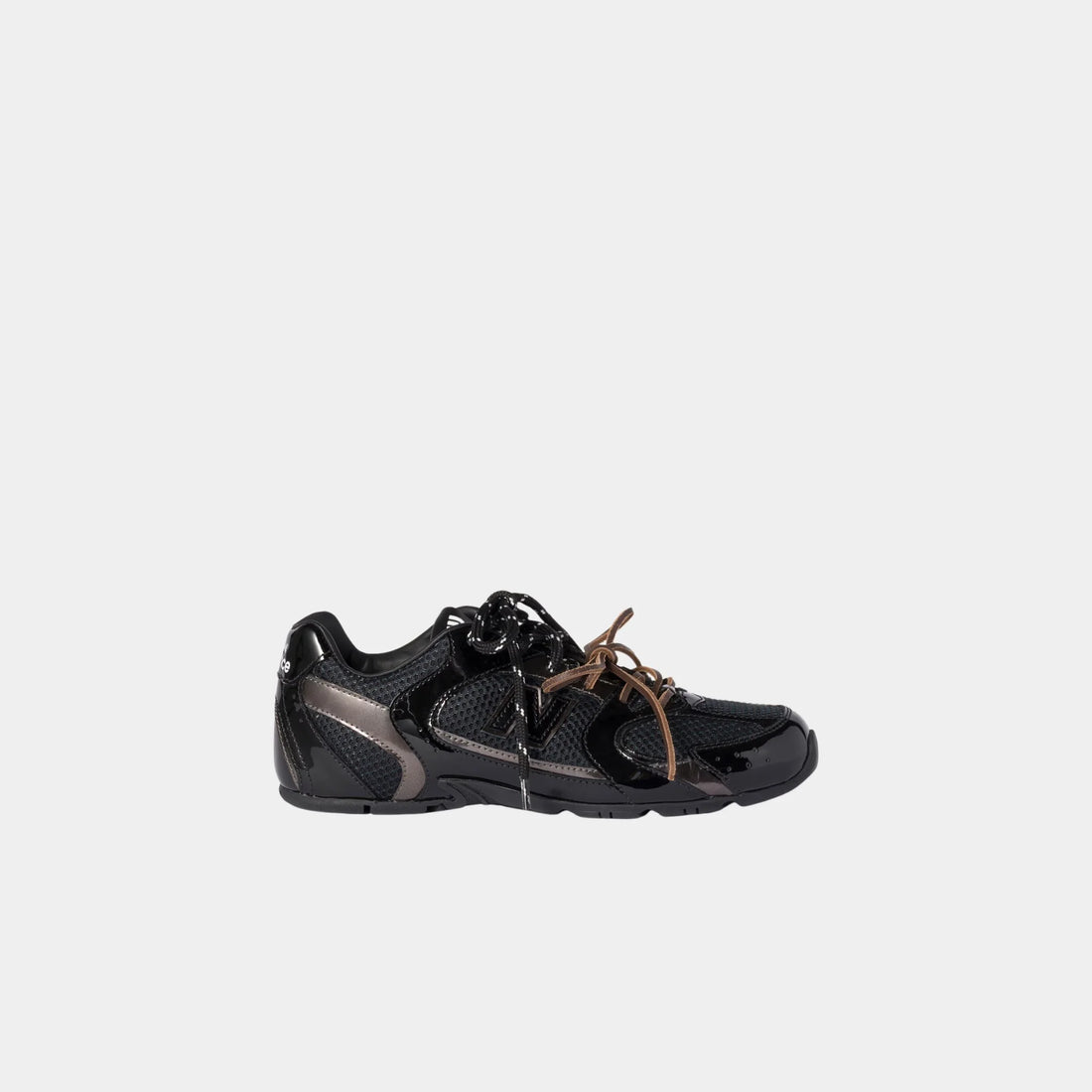 New Balance X Miu Miu 530 SL Patent Leather and Mesh Sneakers, Black, Anthracite Gray, Side