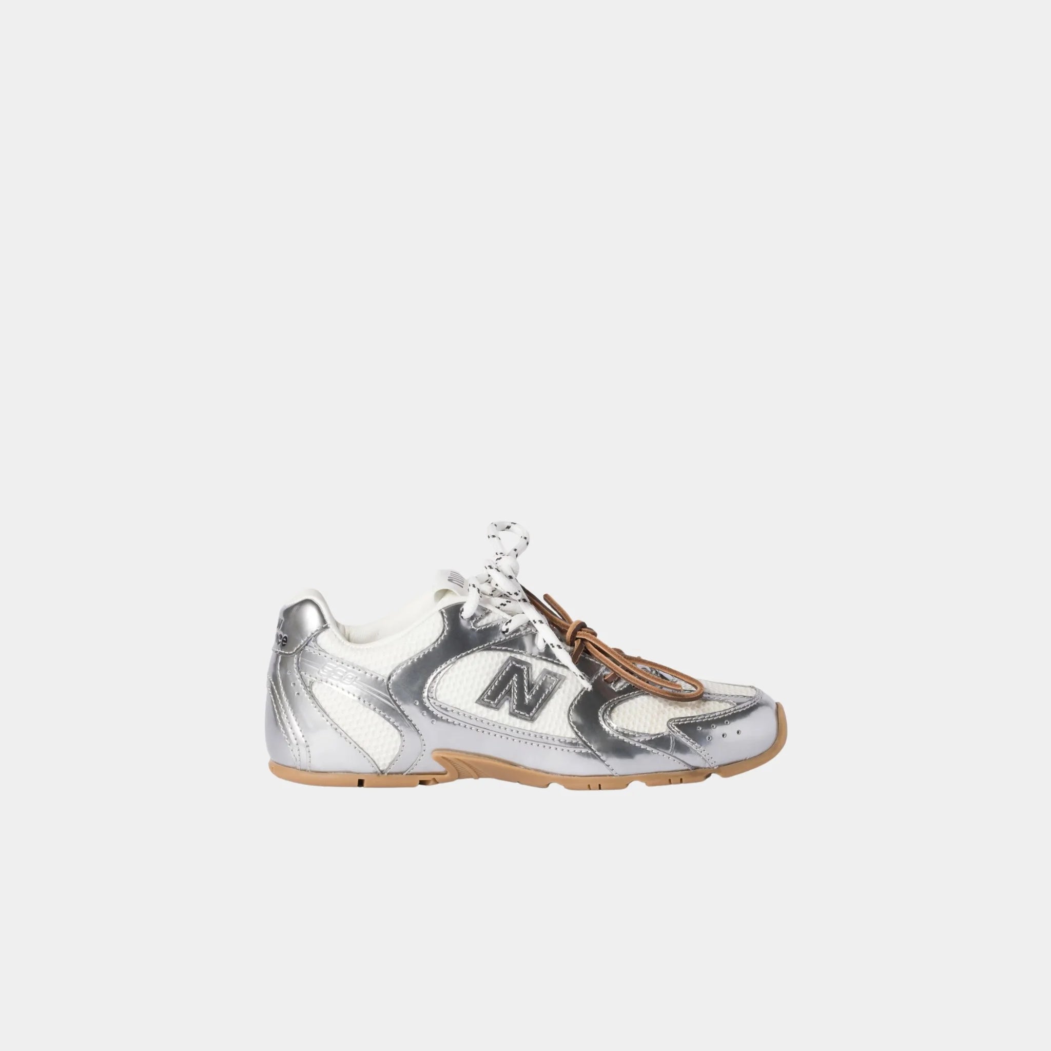 New Balance X Miu Miu 530 SL Shiny Metallic Leather &amp; Mesh Sneakers, Silver, Side