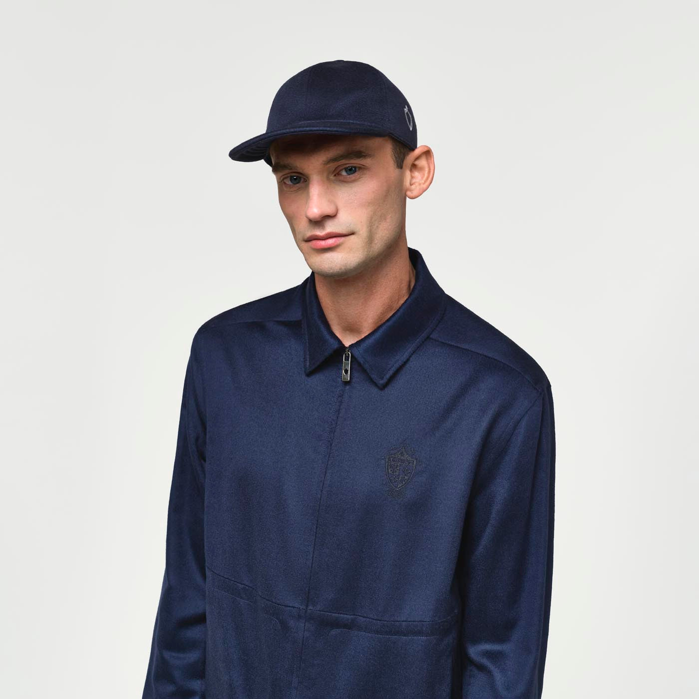 Ogier Aosta Cashmere Overshirt Navy , Model Closeup