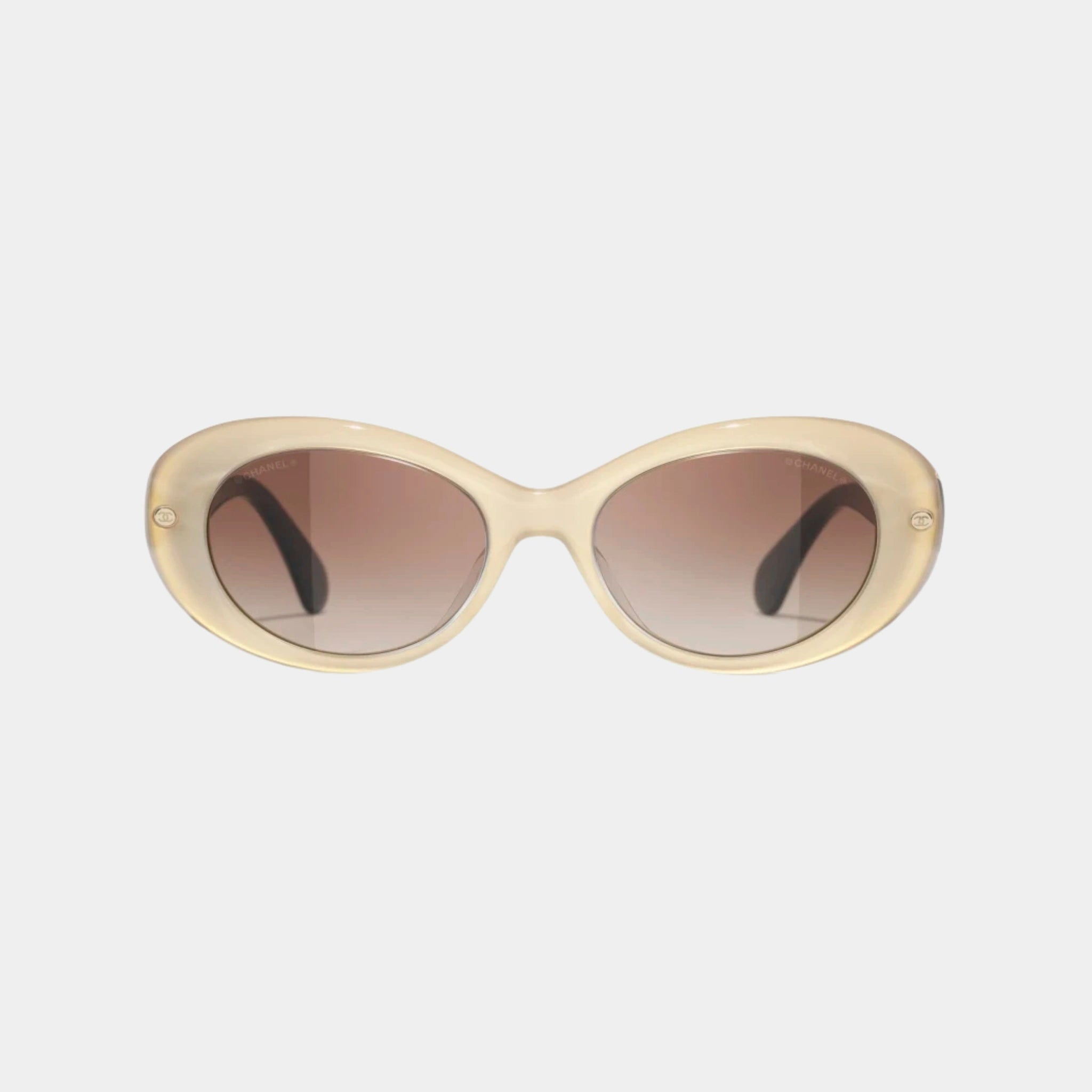 Chanel Oval Glasses in Acetate Frame, Gold, Front