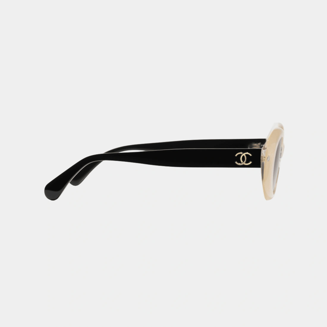 نظارات Chanel بيضاوية بإطار أسيتات، ذهبي، جانب