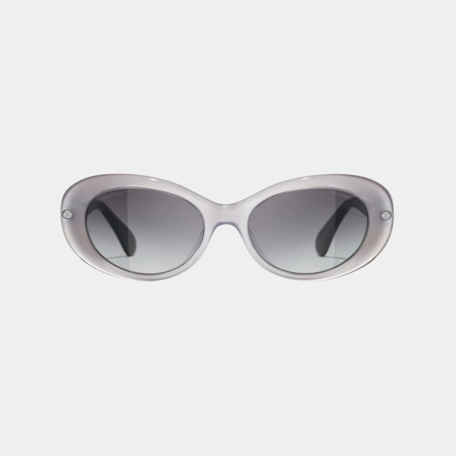 Chanel Oval Glasses in Acetate Frame, Silver, Front