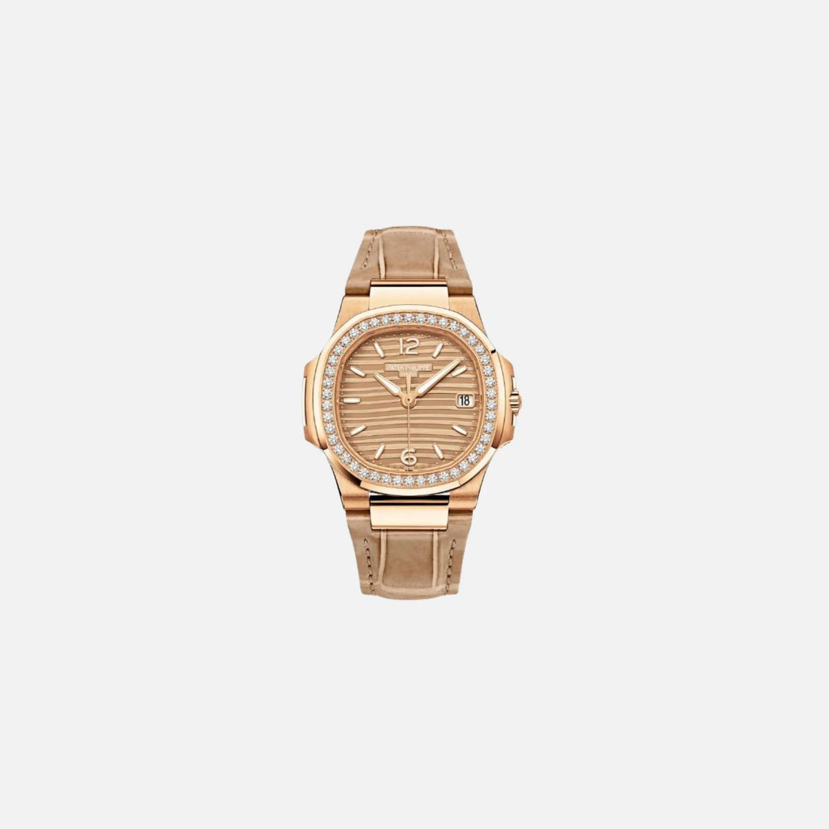 ساعة Nautilus Rose Gold Diamond/Leather Ref. 7010R-011