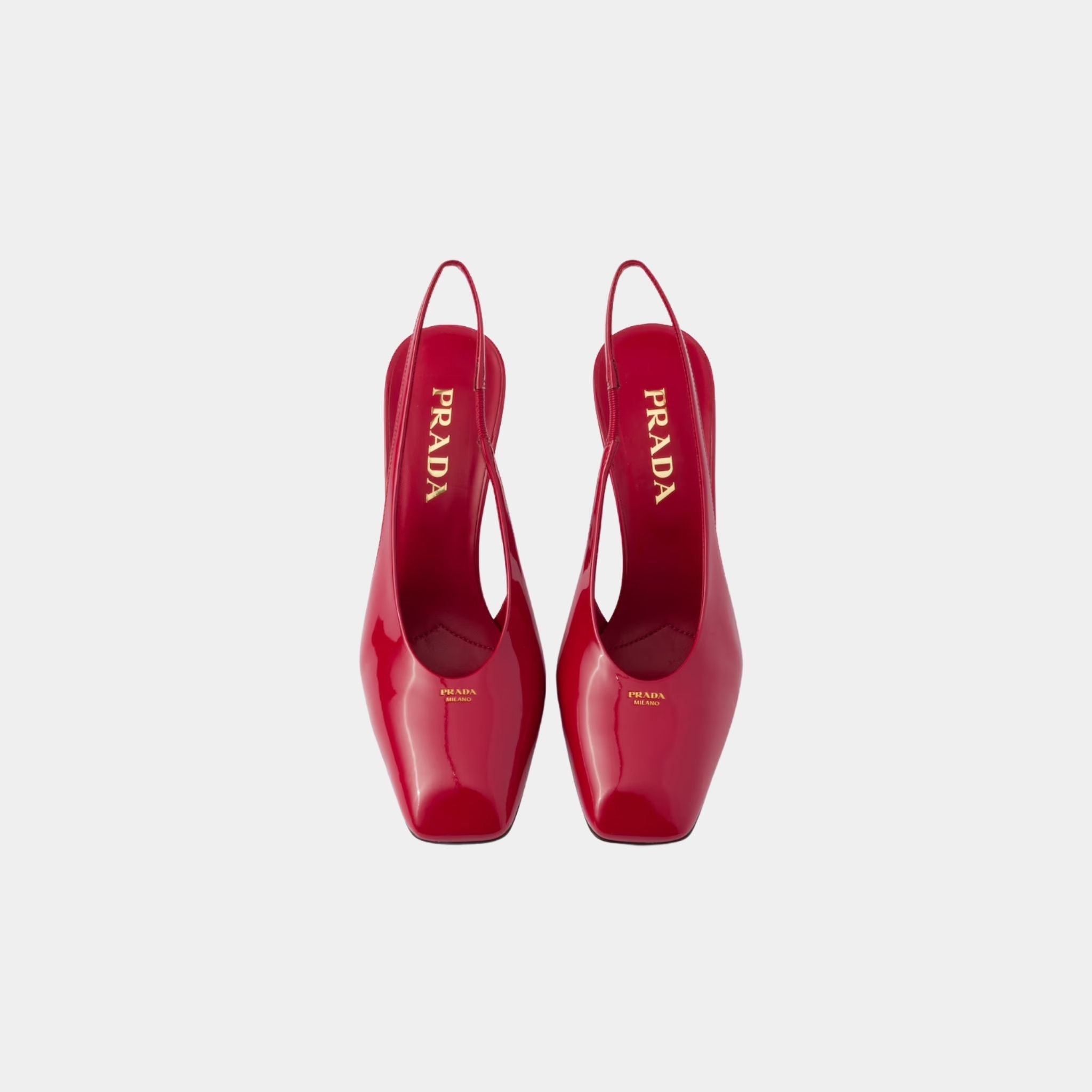 Prada Patent Leather Slingback Pumps With Bound Leather Heel, Cherry Red, Top