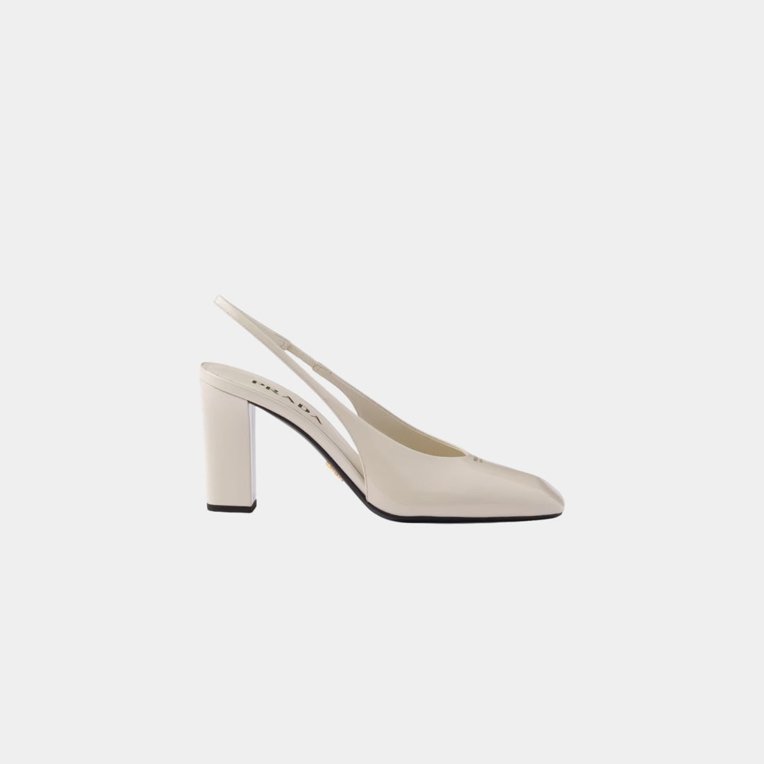 Prada Patent Leather Slingback Pumps With Bound Leather Heel, Ivory, Side