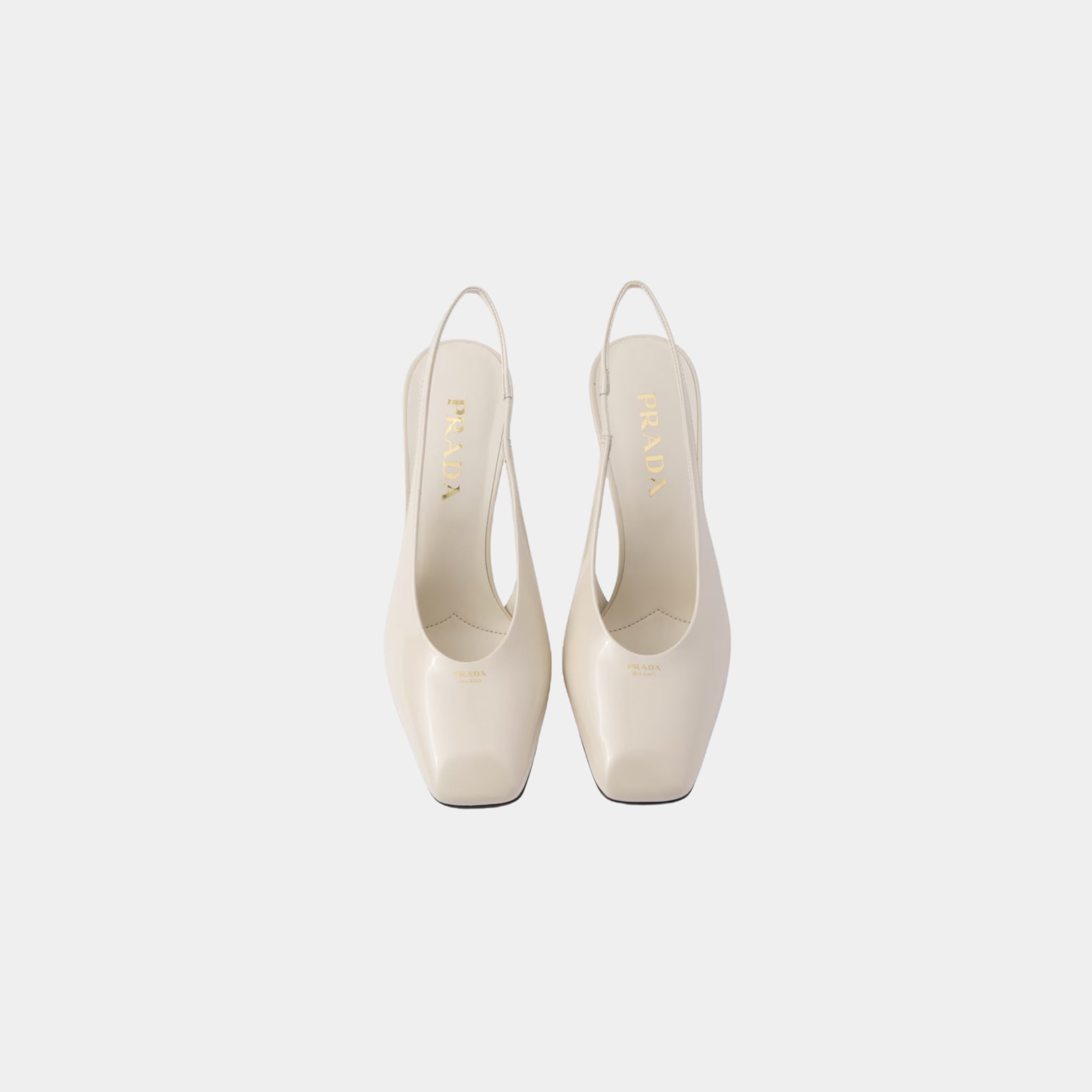 Prada Patent Leather Slingback Pumps With Bound Leather Heel, Ivory, Top