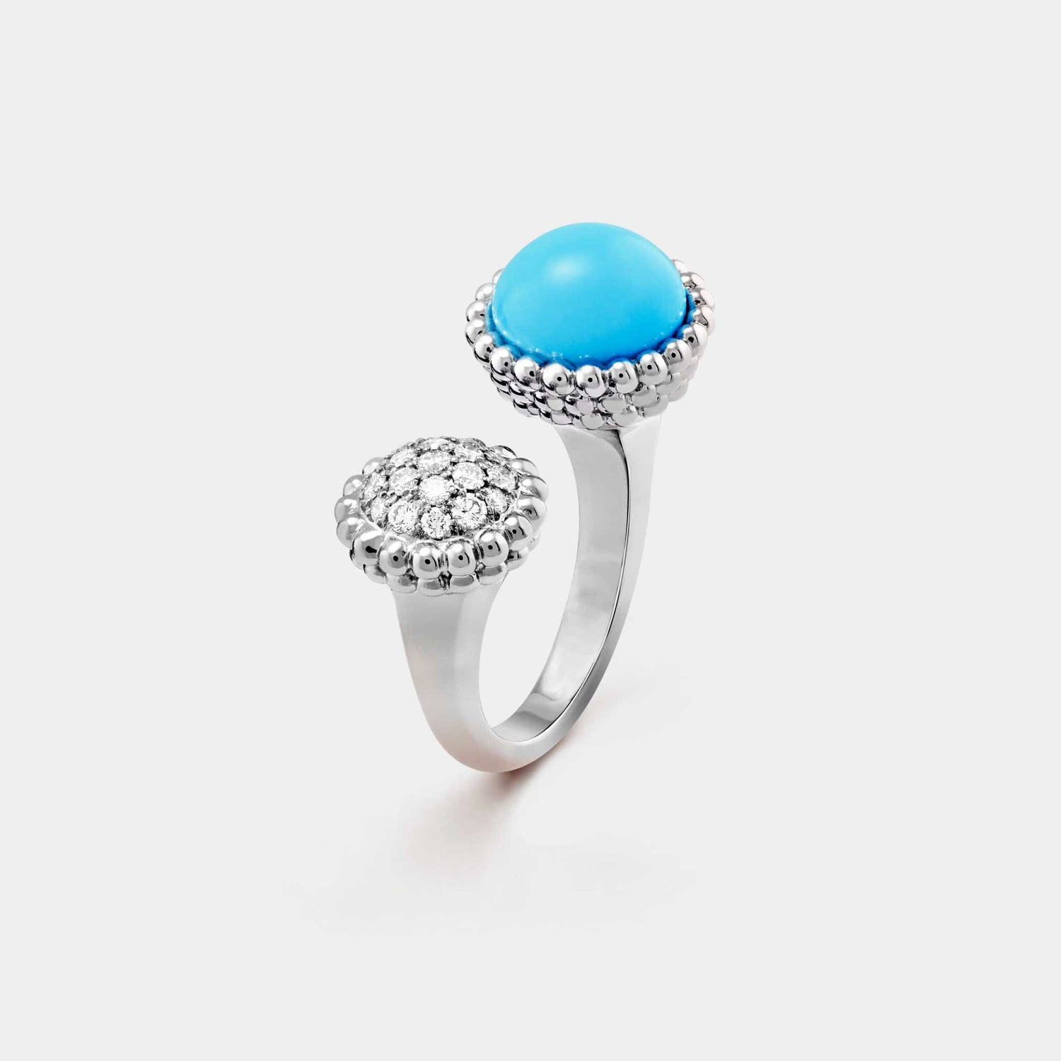 Perlée Couleurs Between The Finger Ring White Gold Diamond Turquoise, Front