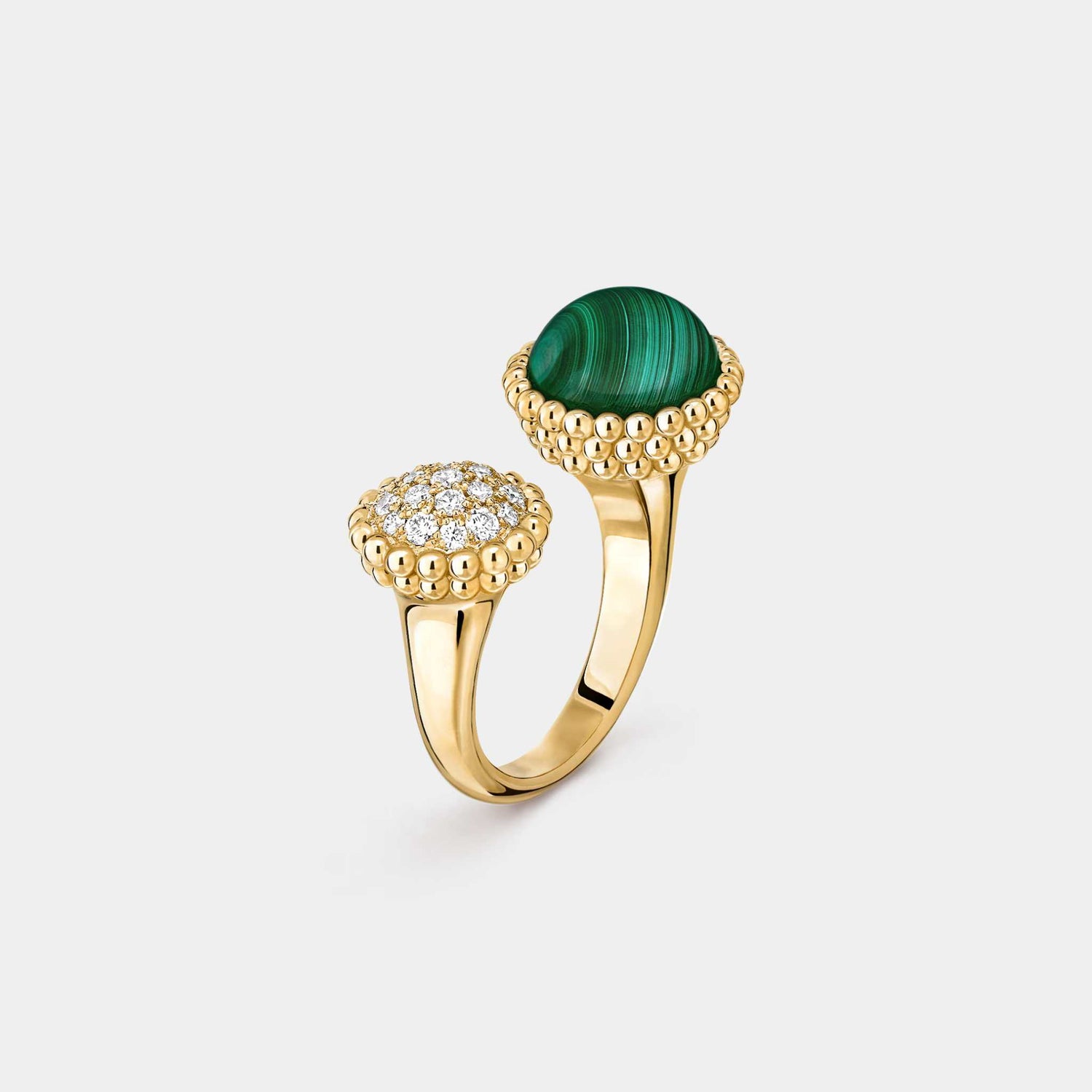 Perlée Couleurs Between The Finger Ring Yellow Gold Diamond Malachite, Front