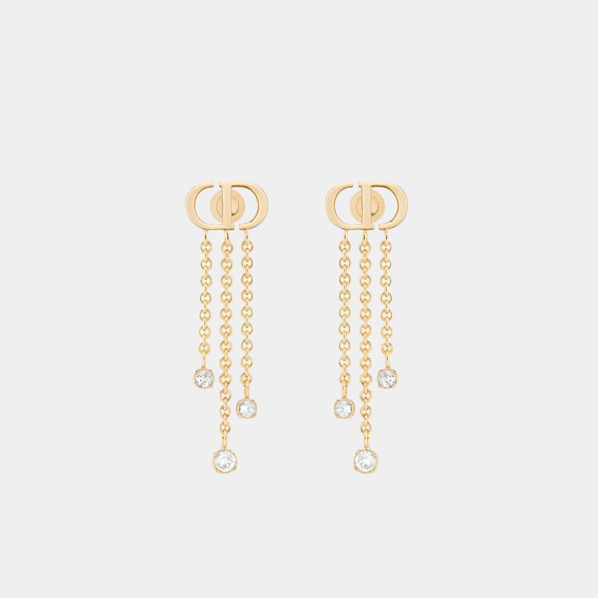 Dior Petit Cd Treasure Earrings Gold Finish Metal And Silver-Tone Crystals, 
Front